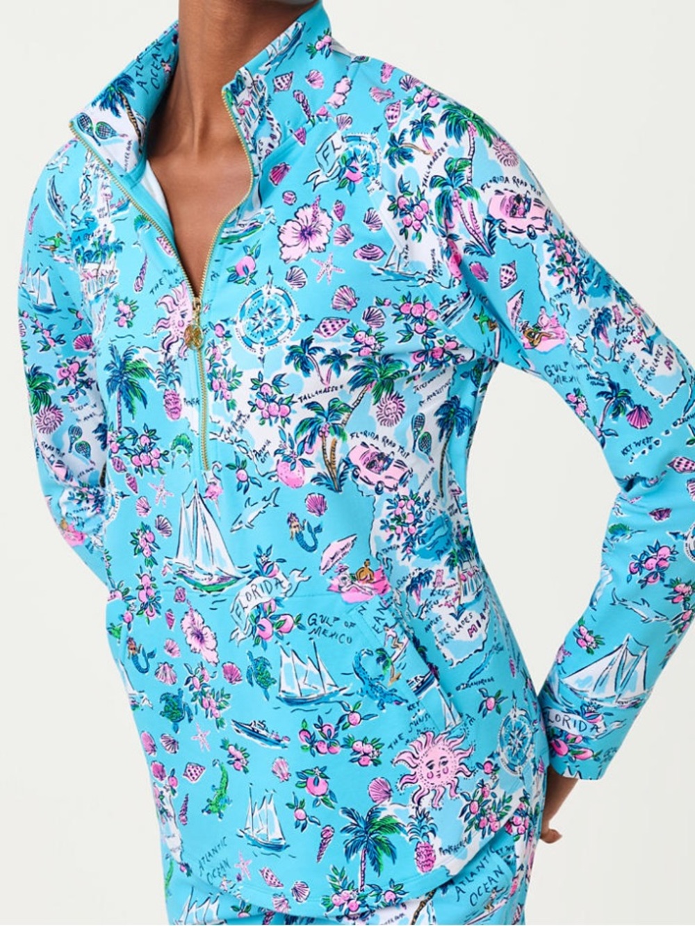 Lilly Pulitzer Sz XXL UPF50 Skipper popover Amalfi blue Lilly’s roadtrip Florida